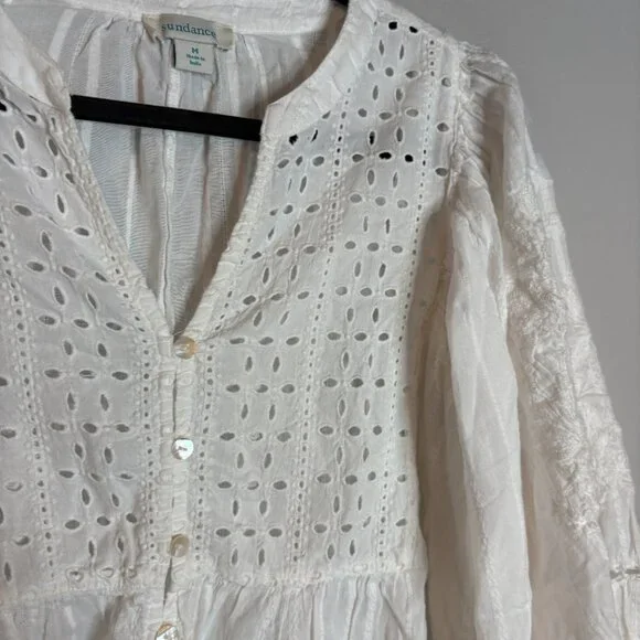 Sundance white eyelet bishop sleeve blouse - Picture 3 of 7